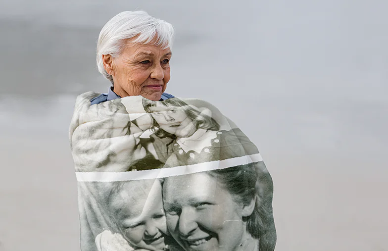 A photo blanket, for her grandma
