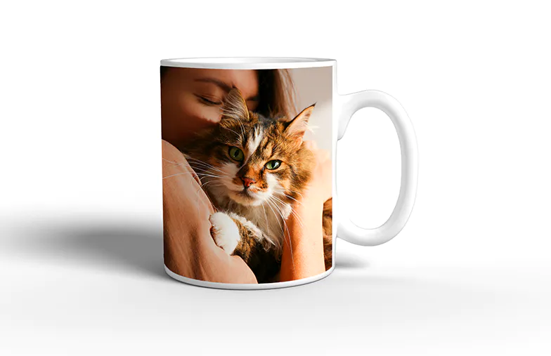 Mum and baby holding Printerpix cartoon design custom mug with dad text