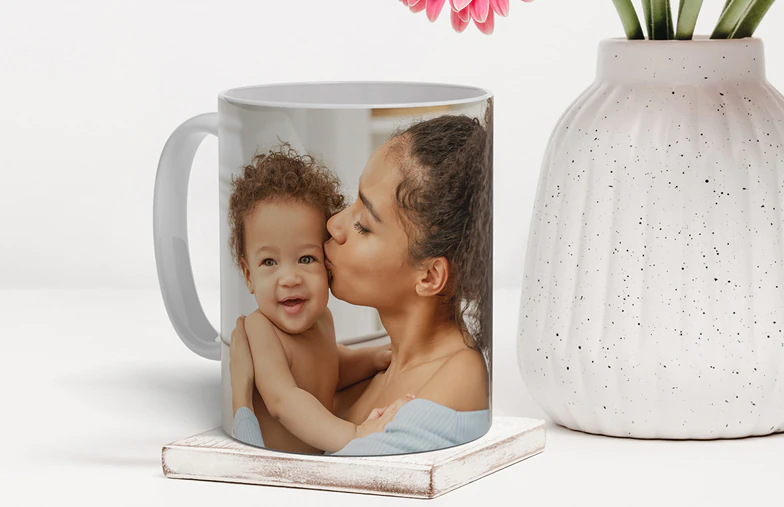 Personalised photo mug with your own photo of a dog on