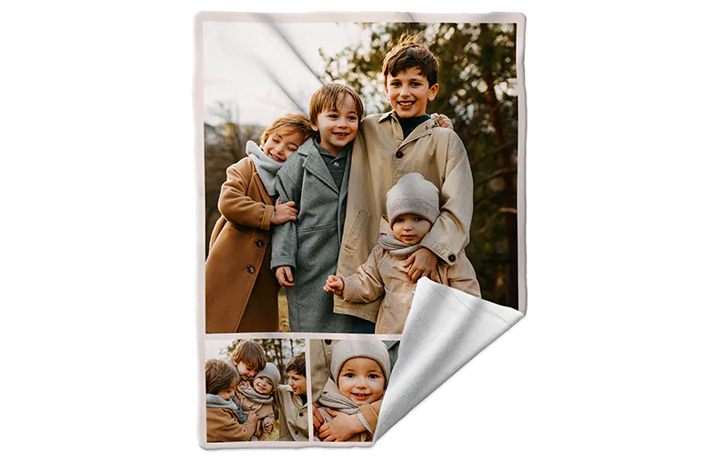 Winter Gift - Custom Photo Blanket|Winter Gift - Custom Photo Blanket|Large custom blanket on double bed with picture of dog photo|Custom blanket with picture of cat|Custom blanket image with size comparison||||||