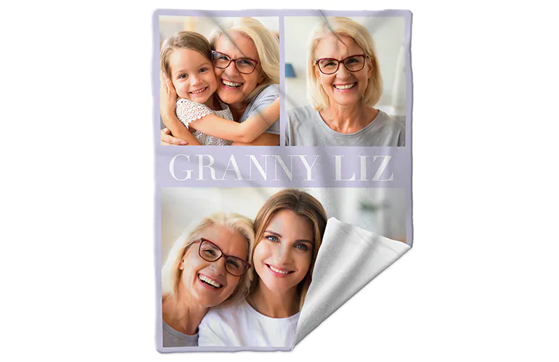 Christmas Gift for Grandma - Personalized Blankets|Christmas Gift for Grandma - Personalized Blankets|Large custom blanket on double bed with picture of dog photo|Custom blanket with picture of cat|Custom blanket image with size comparison||||||